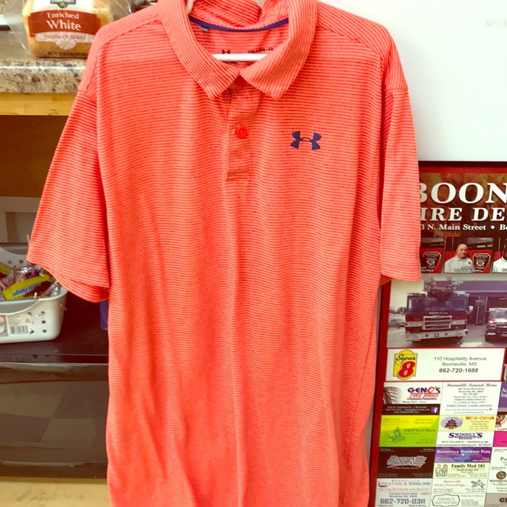 Orange stripe Under Armour polo youth XL